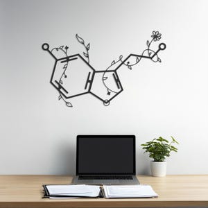 Serotonin Molecule Wall Art, Botanical Science Metal Decor, Nature-Infused Molecular Design for Office, Lab or Study Space