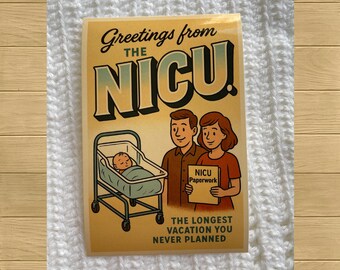 Pegatina de saludos de la UCIN: Regalo divertido para mamá y papá en la UCIN