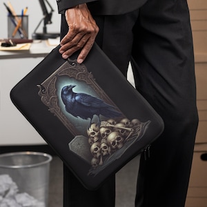 Gothic Raven & Skulls Laptop Sleeve: Dark Art Tech Accessory