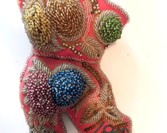 Large 1903 Niagara Falls Beadwork WHIMSEY Iroquois  Beaded Boot Shoe Antique Native American Indian Tourist Souvenir Wall Pocket