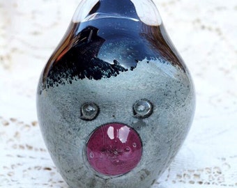 RARE Vintage Hand Blown Studio Art Glass Gnome Tiina Nordström - Finland Nuutajärvi 1970s 1980s Stylized Figure Gnome ? Pig ?