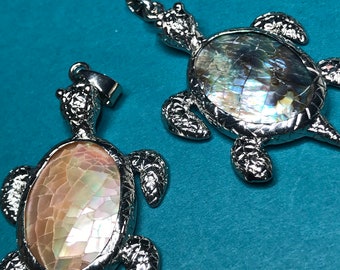 Abalone Shell or Pink Mother of Pearl TURTLE Pendant MOP Silver Sea Turtle Pendant with Sturdy Bail