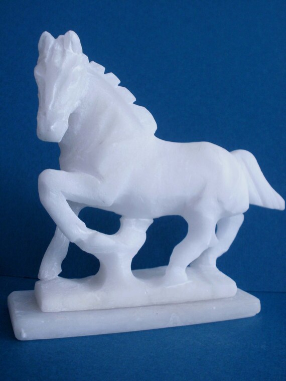 Mid Century Alabaster Horse Figurine Carving Sculpture Larcaccio Di Cigni Mario Vintage Hand Carved White Alabaster Italian - 
