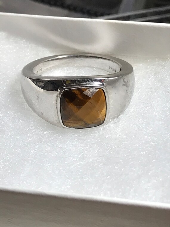 Vintage Faceted Cabochon Tiger Eye Sterling Silve… - image 4