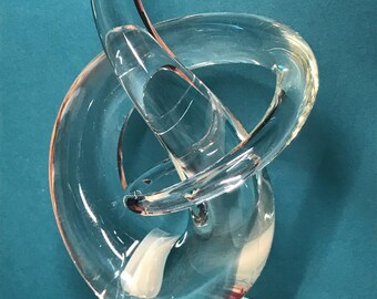 Exceptional Vintage Hand Blown Abstract Wave Art Glass Love KNOT Spiral Minimalist Sculpture Barovier Murano Etch Signed Andrea Tagliapietra