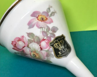 Vintage Porcelain Perfume Funnel E&R 1886 Golden Crown Western Germany Mid Century Ebeling and Reuss West German Cologne Funnel