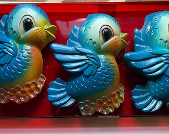 Miller Studios Chalkware Bluebirds Wall Plaques in Original Box Set of 3 1960's 1970's Kitsch Decor