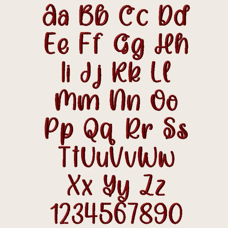 Digital Embroidery Font Script BX Format Cursive Alphabet Collection Machine Lettering System Elegant Style Design Embrilliance Software Compatible File Baby Project Applications Home Decor Items Apparel Customization Scalable Size Options