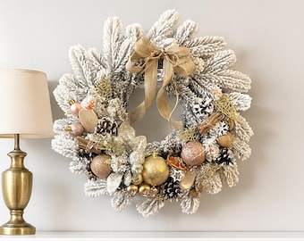 ゴールドとホワイトのクリスマスリース ホワイトゴールドクリスマスリース クリスマス 玄関 壁飾り インテリア