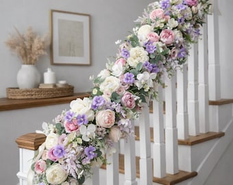 Spring Floral Stair Garland, Artificial Banister & Mantel Decor for Entryway