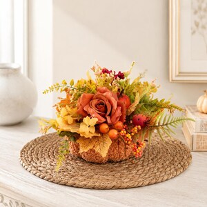 Harvest Table Centerpiece, Elegant Fall Floral Pumpkin Decor