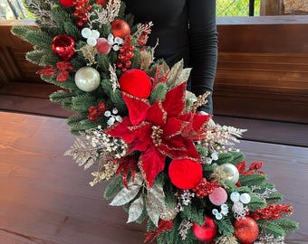 Red & Gold Christmas Garland – Poinsettia Table Centerpiece – Elegant Mantel Decor