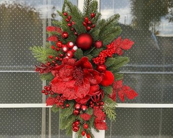 Luxury Poinsettia Christmas Swag – Elegant Holiday Door Garland
