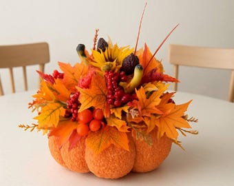 Pumpkin Table Centerpiece, Thanksgiving Centerpiece, Fall Farmhouse Mantel Decor