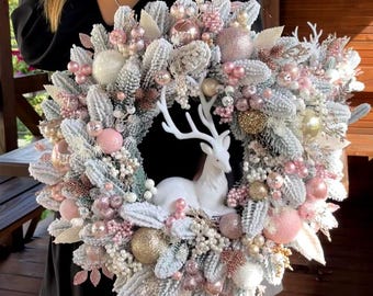 READY to SHIP | Elegant Pink and Silver Heirloom Christmas Wreath