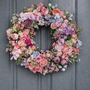 Farmhouse style spring wreath for front door