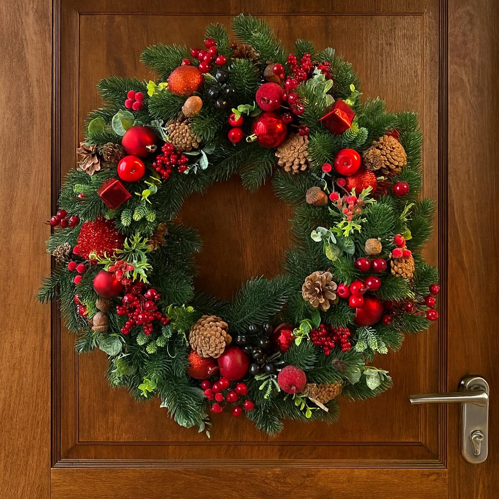 Christmas Front Door Wreath – Red Berry Pinecone Holiday Decor - Etsy