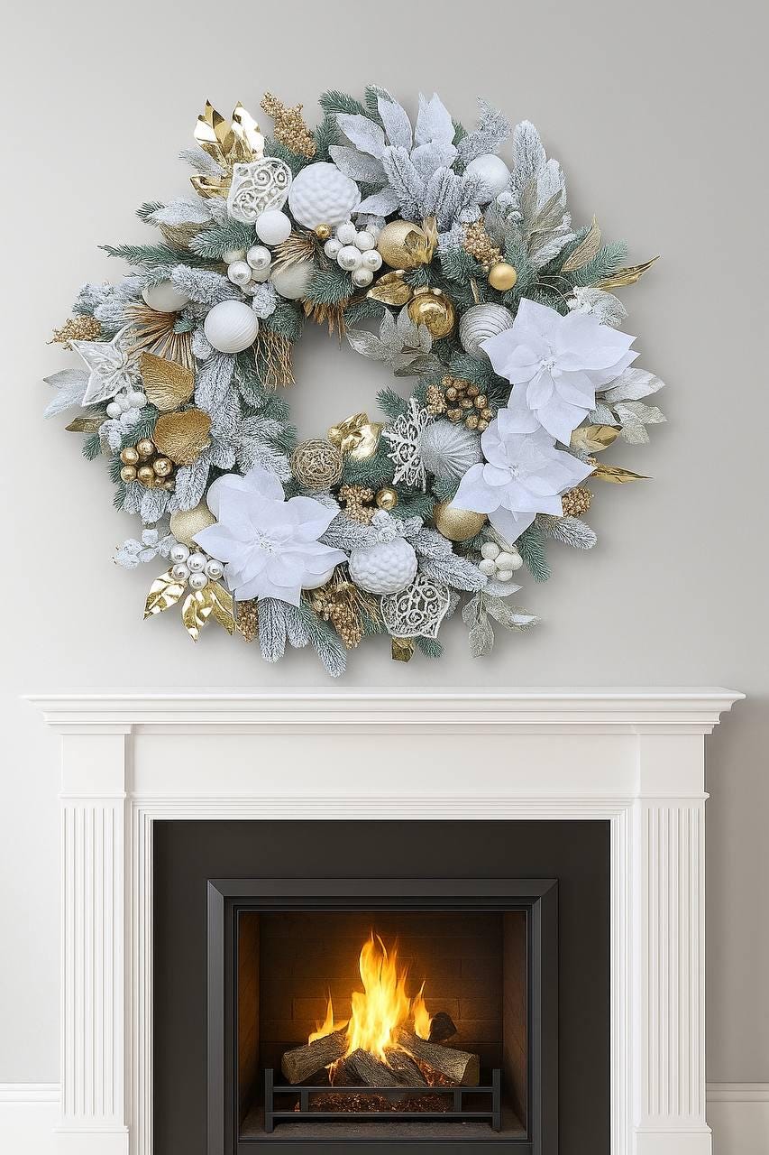 大型ホワイトゴールドクリスマスリース - 80 cm特大ドア装飾 - Etsy 日本