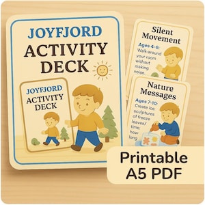 JoyFjord Activity Deck per bambini / 20 carte da gioco stampabili sulla natura / Attività ispirate al metodo Montessori, senza schermo, per bambini dai 4 ai 10 anni (PDF)