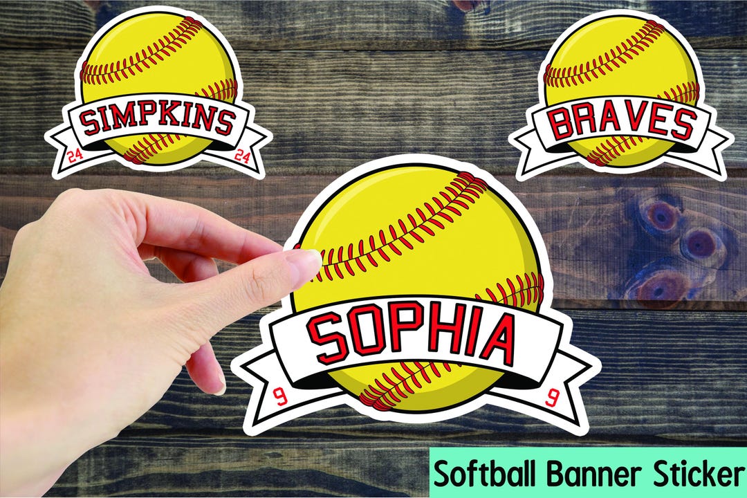 Sofball Ribbon Sticker Custom Softball Sticker, Softball Name Sticker, Softball Team Gift ...