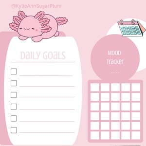 Pink Axolotl Daily Planner | Cute Pastel Printable Template | Mood Tracker + Daily Goals + Notes Section | Kawaii Digital Download