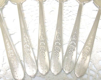 6 Royal Rose Teaspoons 1939 Free US Ship No Monogram /