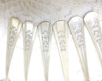 6 Rosalie Teaspoons 1938 Rogers Free US Ship No Monogram /