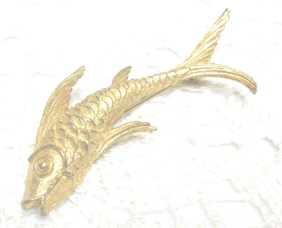 Gold Fish Brooch Pin Free US Ship / - image 1