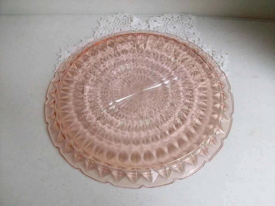 Pink Depression Glass Large Round Serving Platter Etsy