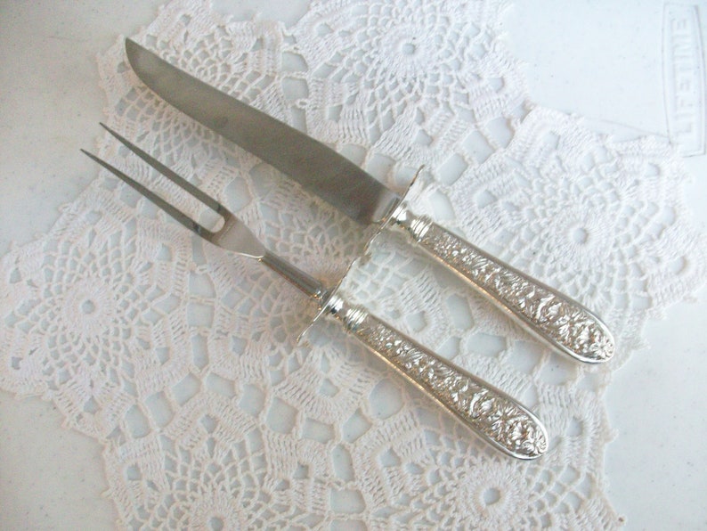 2 Sterling Silver Stieff Corsage Carving Set Knife Fork Free US Ship / image 1