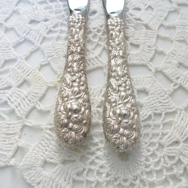 2 Argento Stieff Rose coltelli repoussé francese coltello lama 925 / /