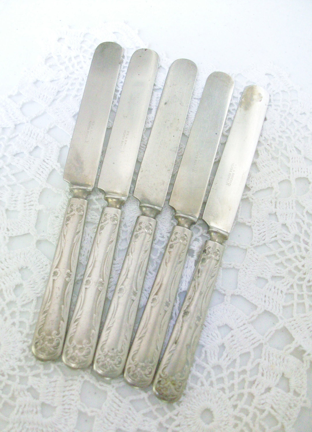 5 Antique Wm Rogers Nickel Silver Floral Dinner Knives // Etsy