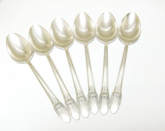 6 Rogers First Love Oval Spoons 1937 Free US Ship No Monogram /