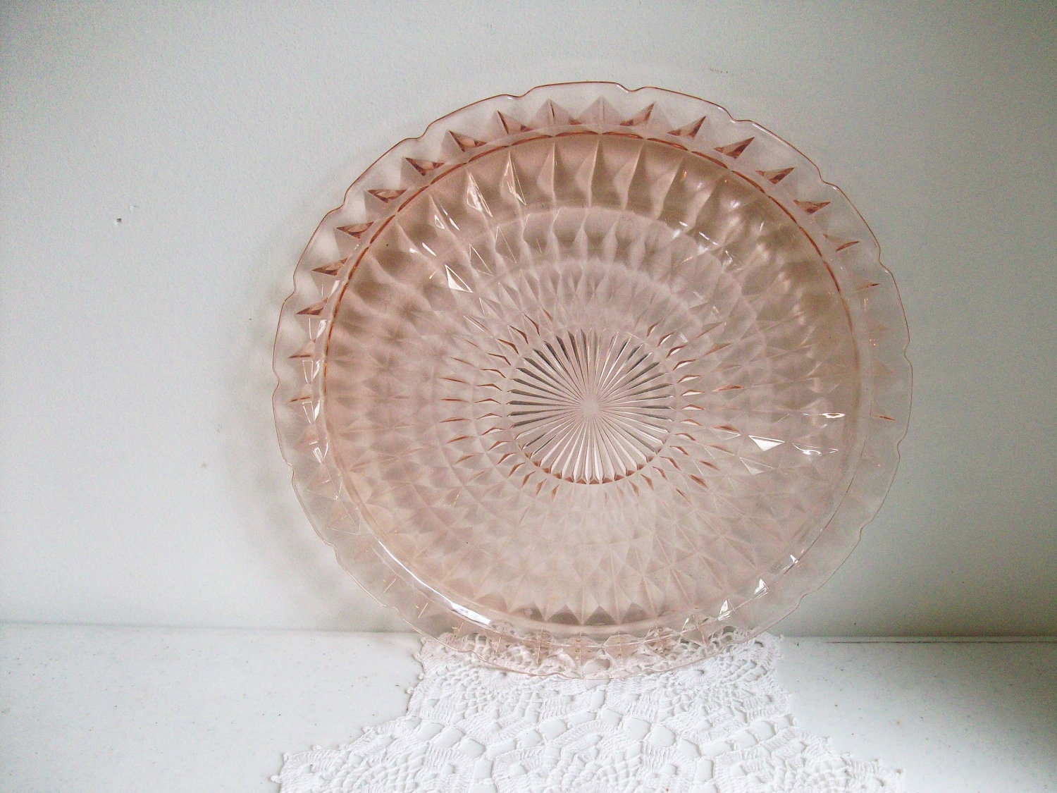 Pink Depression Glass Large Round Serving Platter Etsy