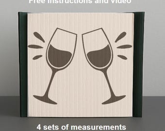 Solo modello - Libro pieghevole con bicchieri da vino - tagliare e piegare, modello di piegatura del libro, 531 pagine, scarica PDF, istruzioni incluse, celebrazione, arte