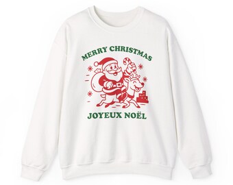 Merry Christmas Joyeux Noël Santa and Reindeer Sweatshirt
