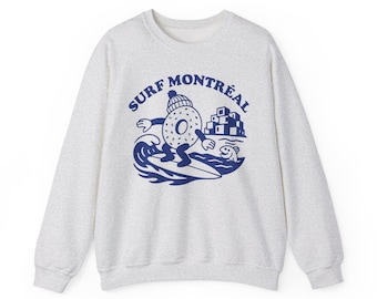 Surf Montréal bagel surfer sweatshirt | Canadian city wave graphic