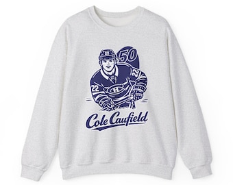 Cole Caufield 50 Goal Retro Hockey Crewneck Sweatshirt | Montreal Canadiens Fan Apparel