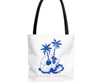 Skull & Palm Trees Canvas Tote Bag: Tropical Beach Carry-All