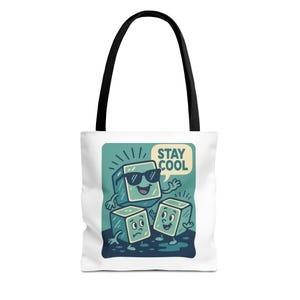 Retro Canvas Tote Bag Stay Cool Design - Vintage Beach Shoulder Bag, Stylish Reusable Grocery Shopping Tote, Cute Eco-Friendly Beach Bag,