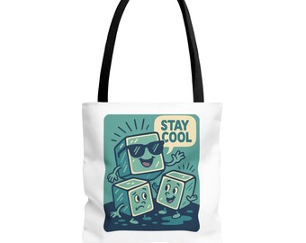 Retro Canvas Tote Bag Stay Cool Design - Vintage Beach Shoulder Bag, Stylish Reusable Grocery Shopping Tote, Cute Eco-Friendly Beach Bag,