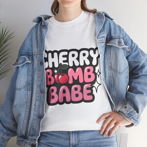 Cherry Bomb Babe T-Shirt – Y2K Sparkly Cherry Tee, Cute Front & Back Print Shirt for Trendy Girls