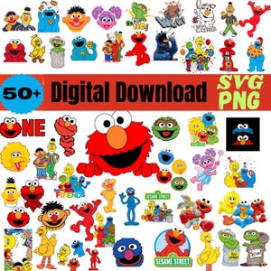 50+ Sesame Street Characters SVG PNG Bundle | Elmo Big Bird Cookie Monster Digital Download | Kids Birthday Party Clipart | Instant Download