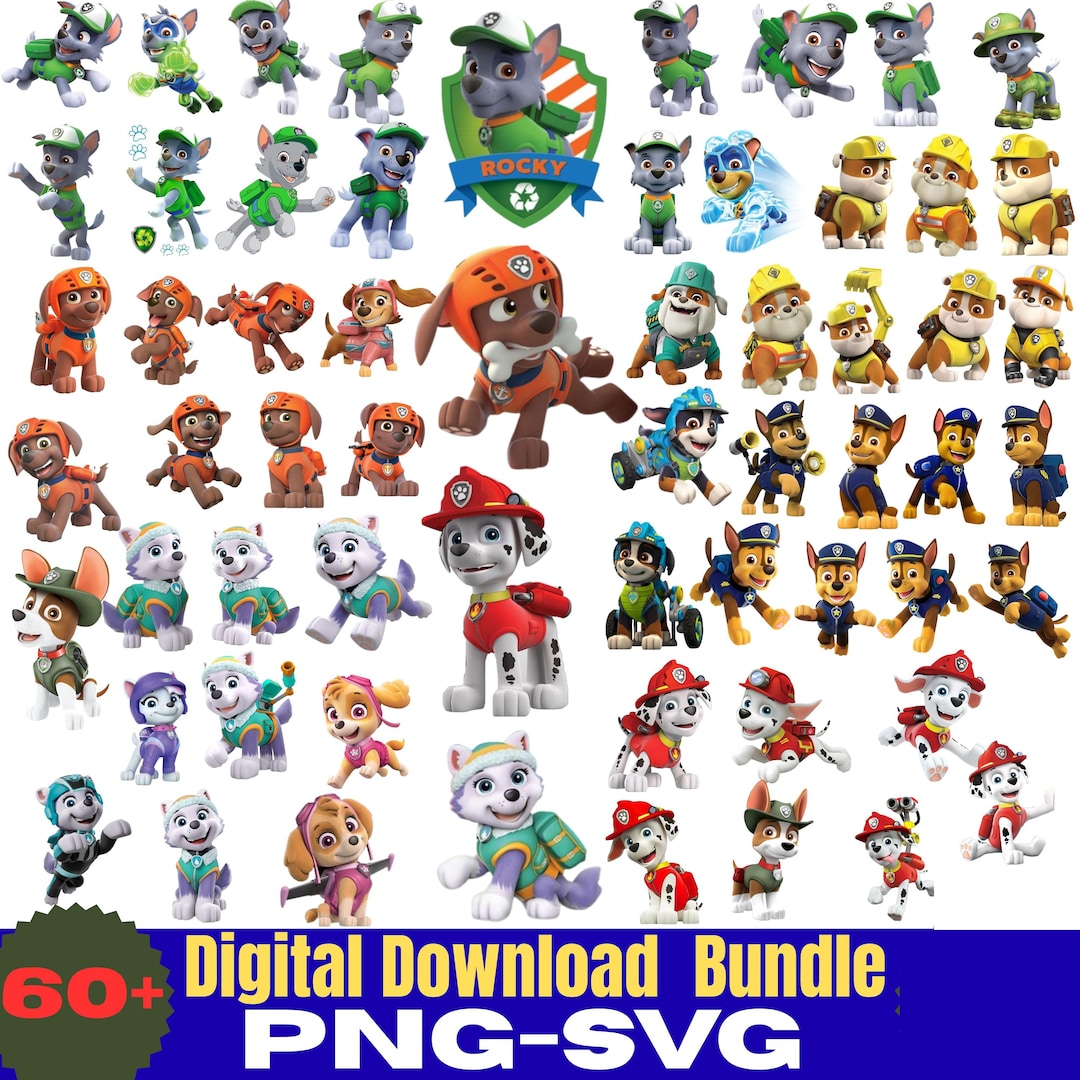 60 Characters Example Paw Patrol SVG Png Bundle | 60+ Characters Clipart | PNG & SVG Files ...