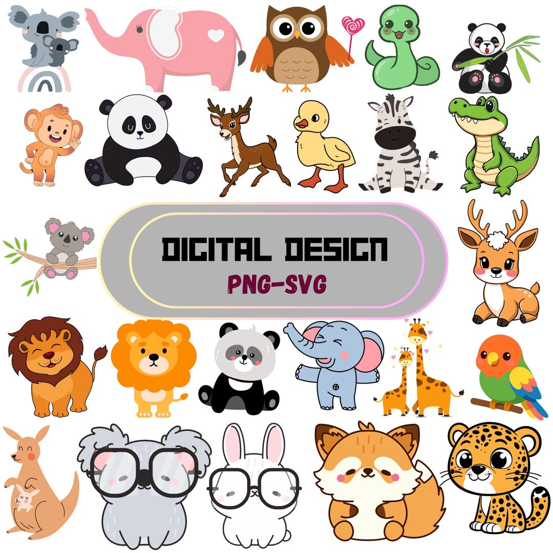 Cute Safari Jungle Animal SVG PNG Bundle - Etsy