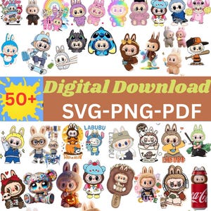 50+ Labubu Stickers Bundle Digital Clipart | SVG PNG JPG Files for Crafts, Scrapbooking, Digital Planners, Kawaii Characters, Holiday