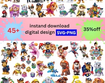 Paw Patrol SVG Bundle | 45+ Characters | Instant Download | PNG & SVG Cut Files | Kids Birthday Party Clipart | Cricut Files