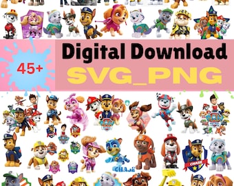 Paw Patrol SVG-bundel | 45+ tekens | Direct downloaden | PNG- en SVG-bestanden knippen | Clipart verjaardagsfeestje kinderen | Cricut-bestanden