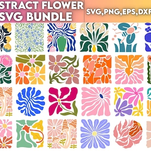 Abstract Flower SVG Bundle | Boho Floral Clipart | Modern Line Art Flowers | Aesthetic Botanical Cut Files | SVG PNG Eps Jpg Dxf