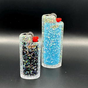 Lighter Jackets- Glitz & Flame Lighter Sleeve – Holographic Resin Cover for BIC/Mini BIC- Sparkly Stoner Girl Gift – Festival Lighter